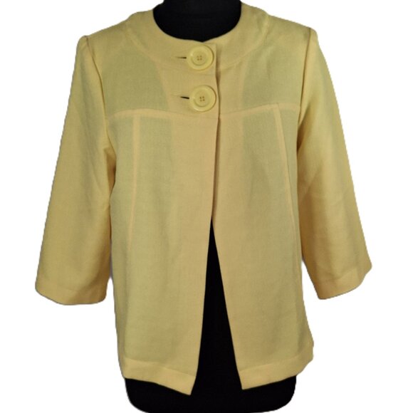 Cute Bright Yellow Light Boxy ¾ Sleeve Relaxed Blazer Jacket Sz 12 Unlined - Picture 7 of 12